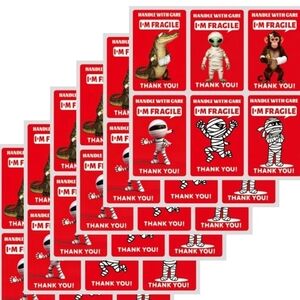Red 'Handle With Care I'm Fragile' Shipping Labels Stickers - Mummies/Animals 60